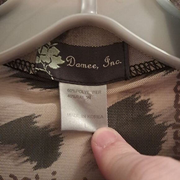 Damee Jacket Women's Large L Brown Black Mixed Media Rhinestones Sheer Artsy - Picture 7 of 12